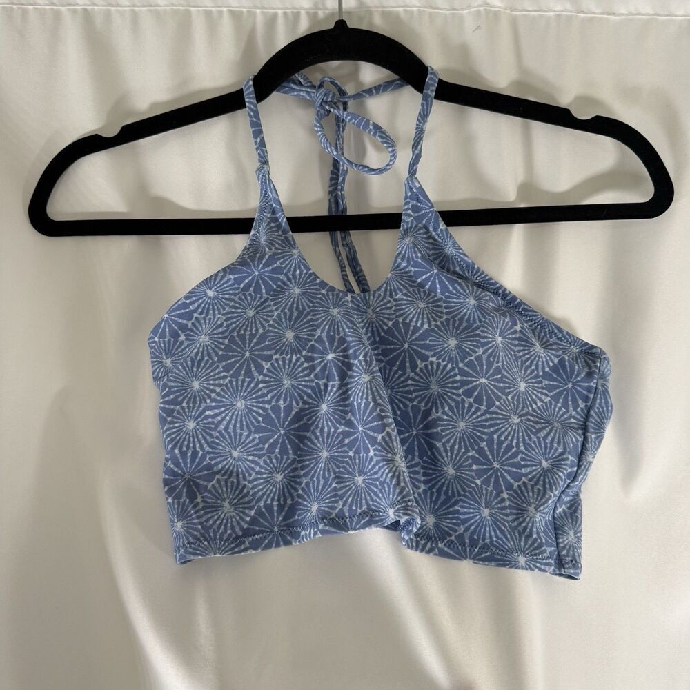 Aerie Swim Top Women's XS Blue Floral Pullover Padded Tie Neck Stretchy